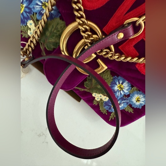 GUCCI GG Velvet Matelasse Loved Embroidered Medium Bag ~ Fuchsia Violet Cyclamen - Picture 7 of 16